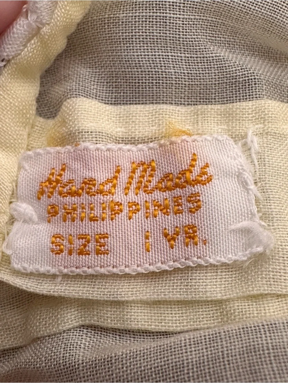 Vintage Handmade Embroidered White & Cream Baby Girl Dress Made in Philippines